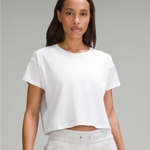 white lululemon classic-fit cotton-blend t-shirt